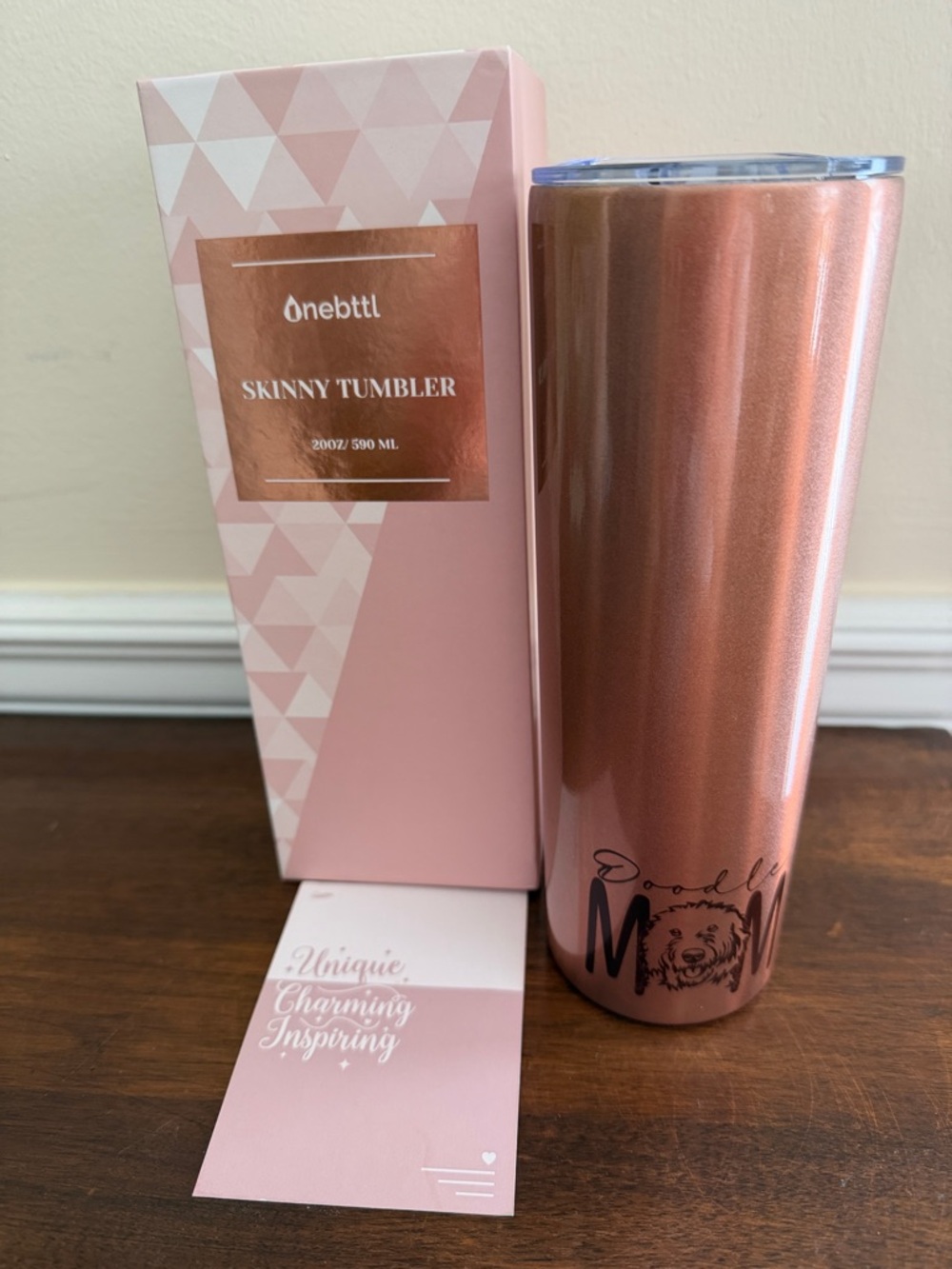 Onebttl Doodle Mom Rose Gold Skinny Tumbler - Insulated Travel Cup